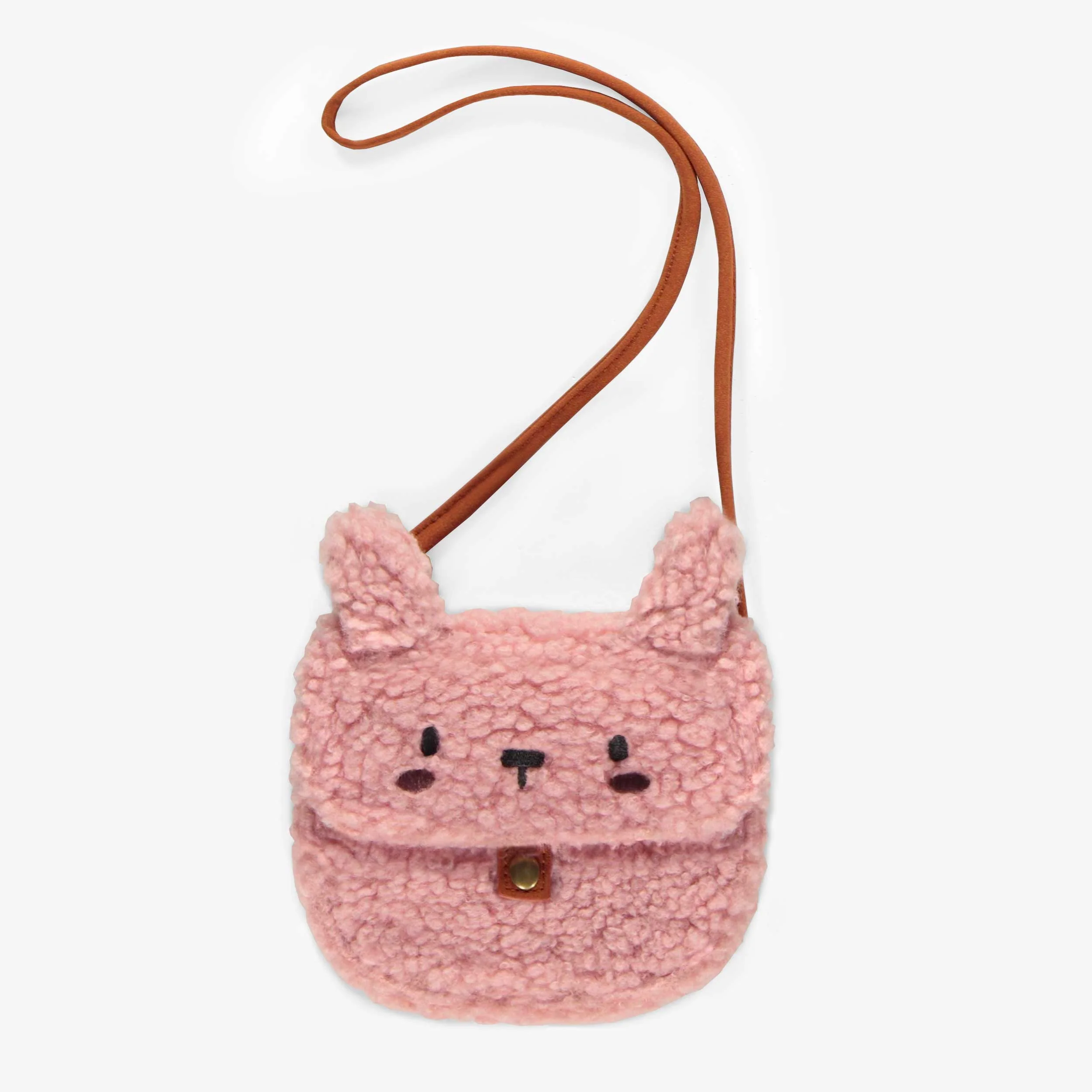 Sac portefeuille mignon ourson rose en sherpa, enfant