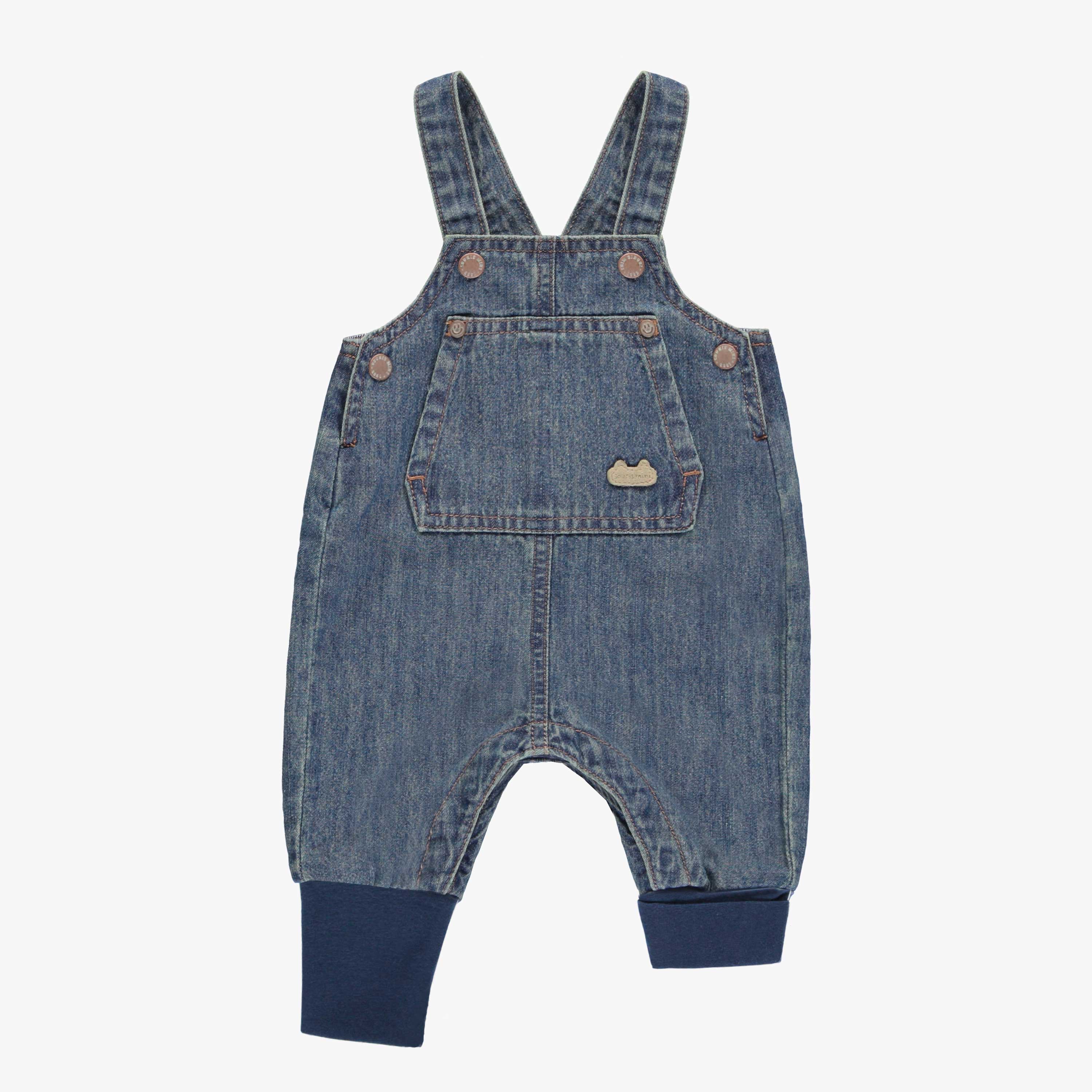 Salopette évolutive coupe large en denim léger bleu moyen, naissance