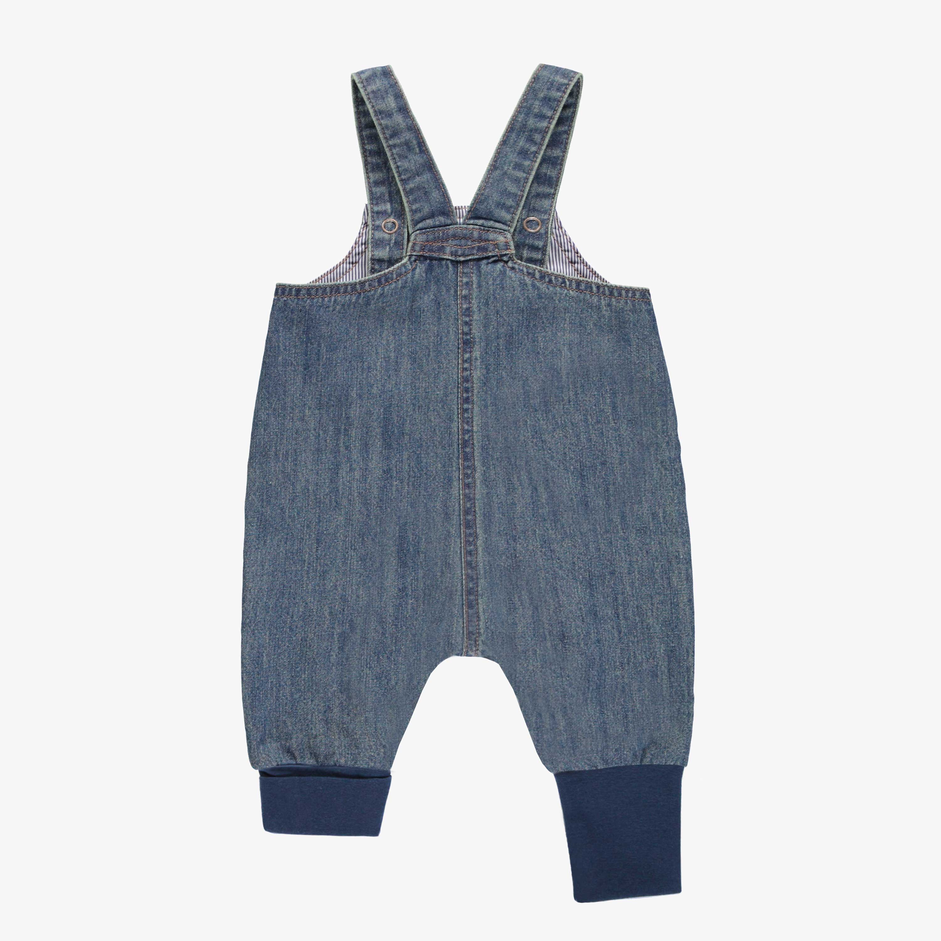 Salopette évolutive coupe large en denim léger bleu moyen, naissance - Image 3