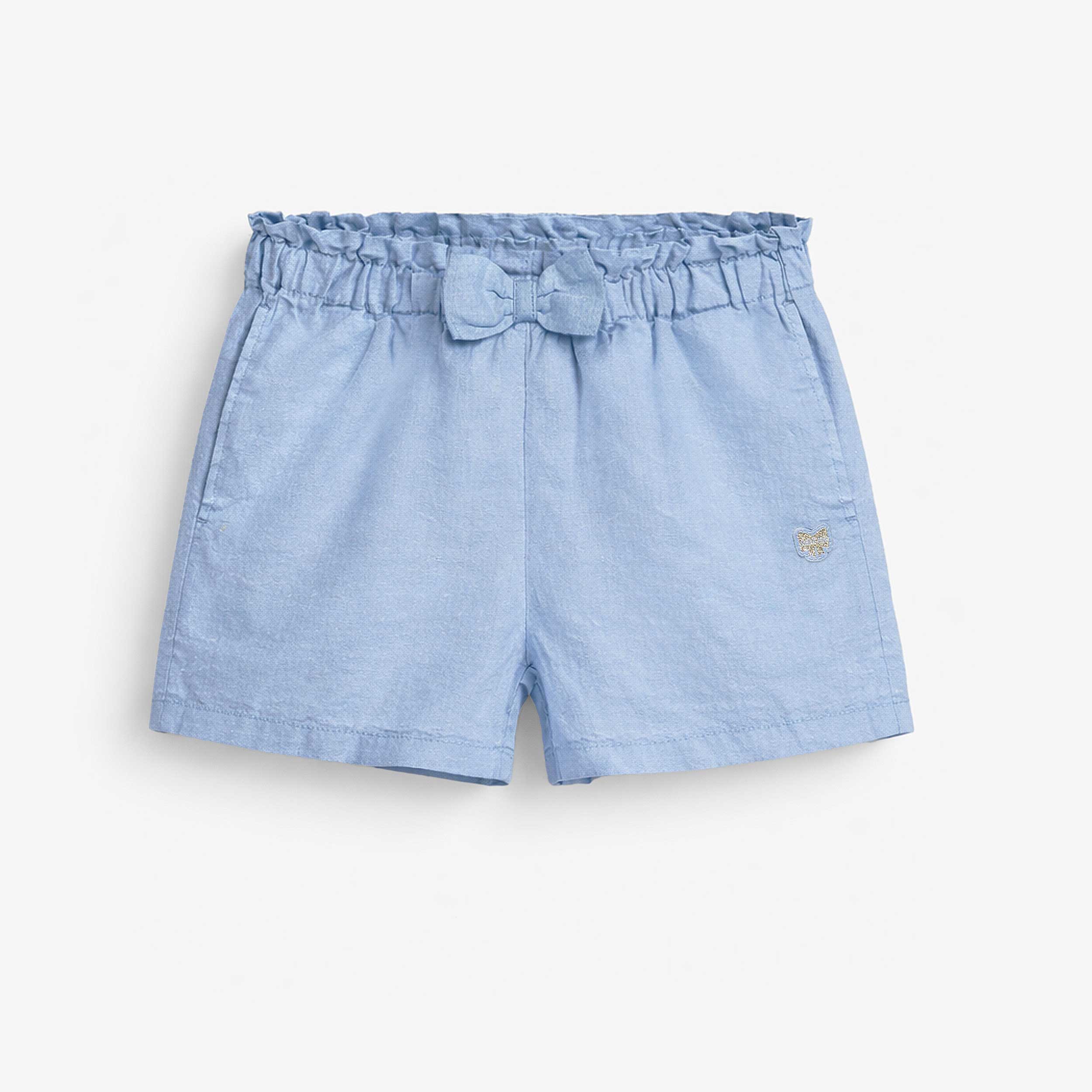 Short bleu en coton et lin, enfant