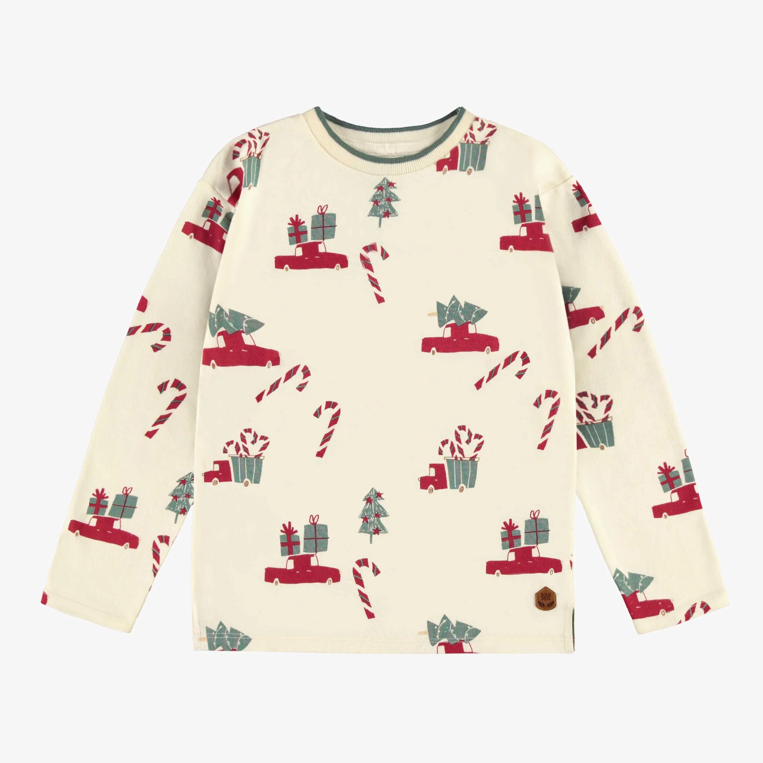 T-shirt crème à motifs des fêtes en jersey, enfant