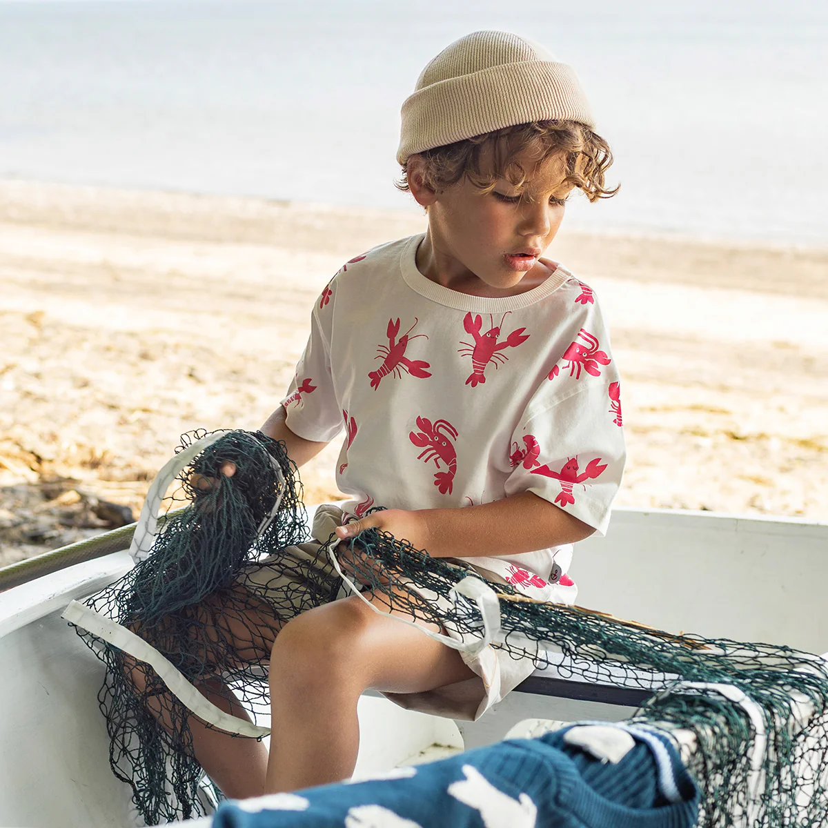 T-shirt crème à motifs de homards, enfant - Image 2