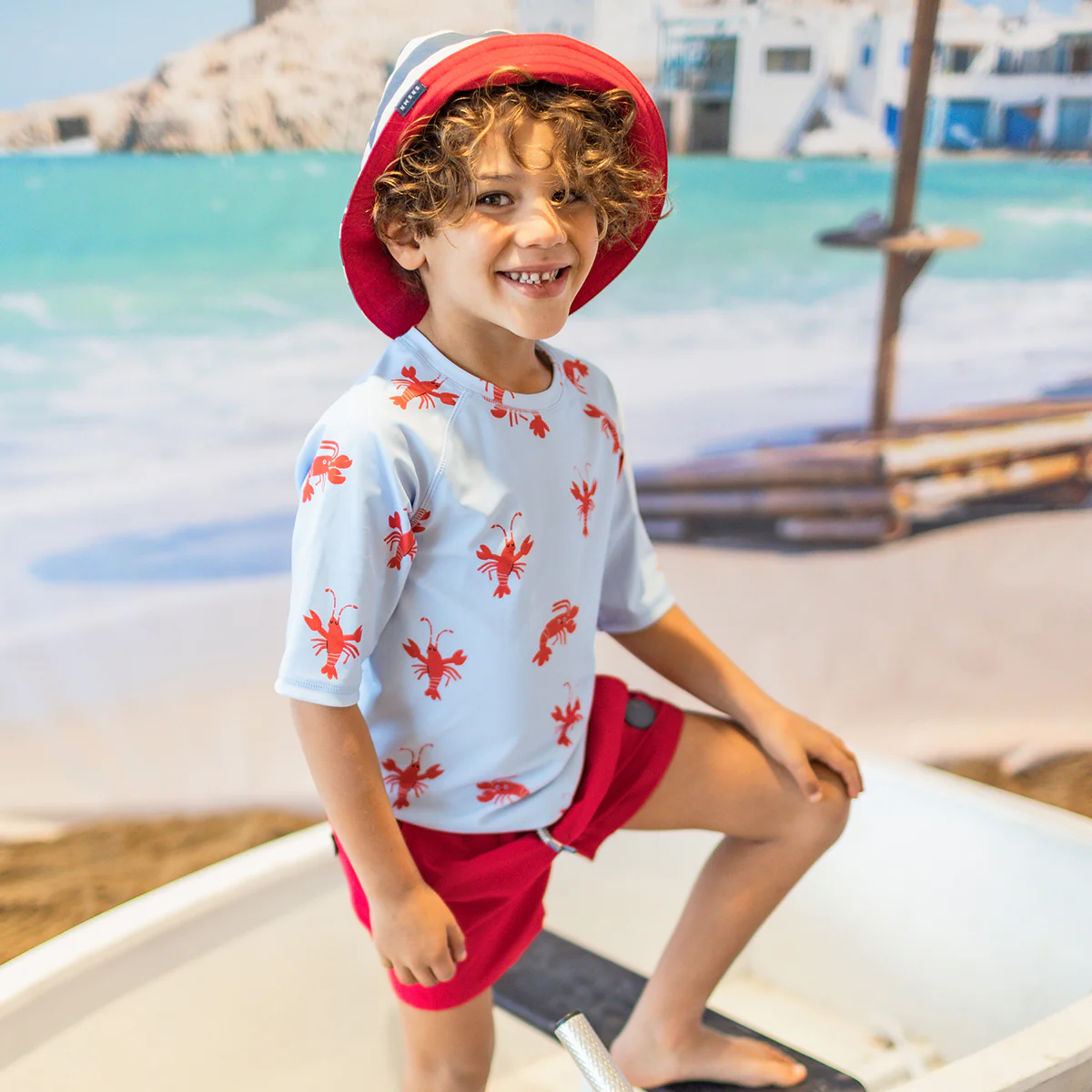 T-shirt de bain bleu pâle à motifs de homards, enfant - Image 2