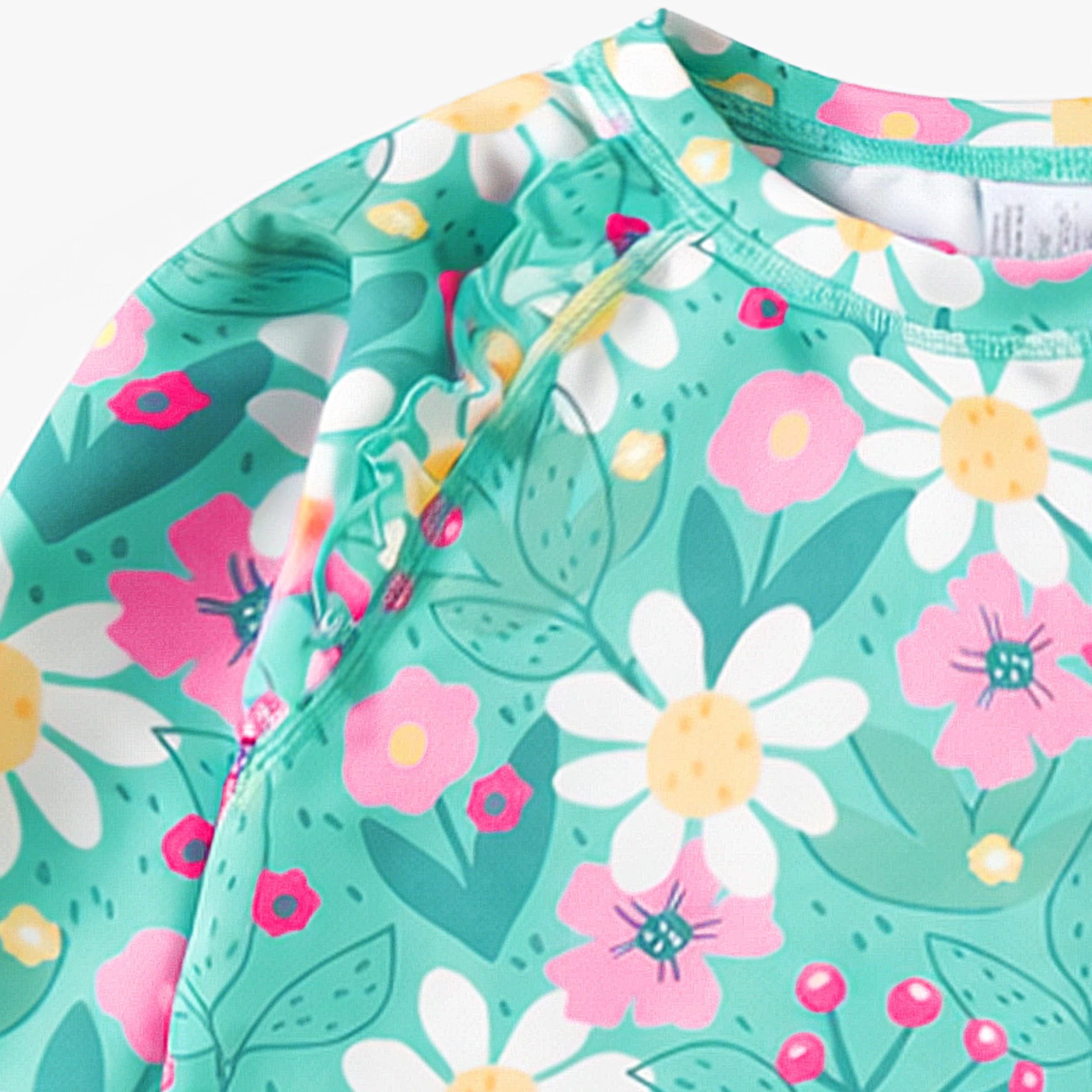 T-shirt de bain turquoise à motif floral, enfant - Image 4
