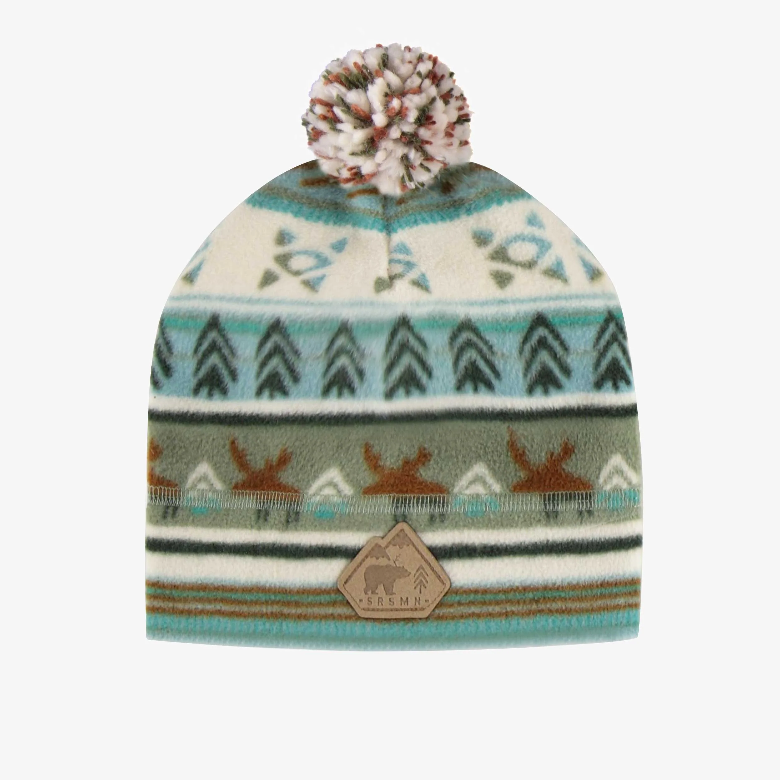 Tuque bleue à motifs avec pompon en polar, enfant