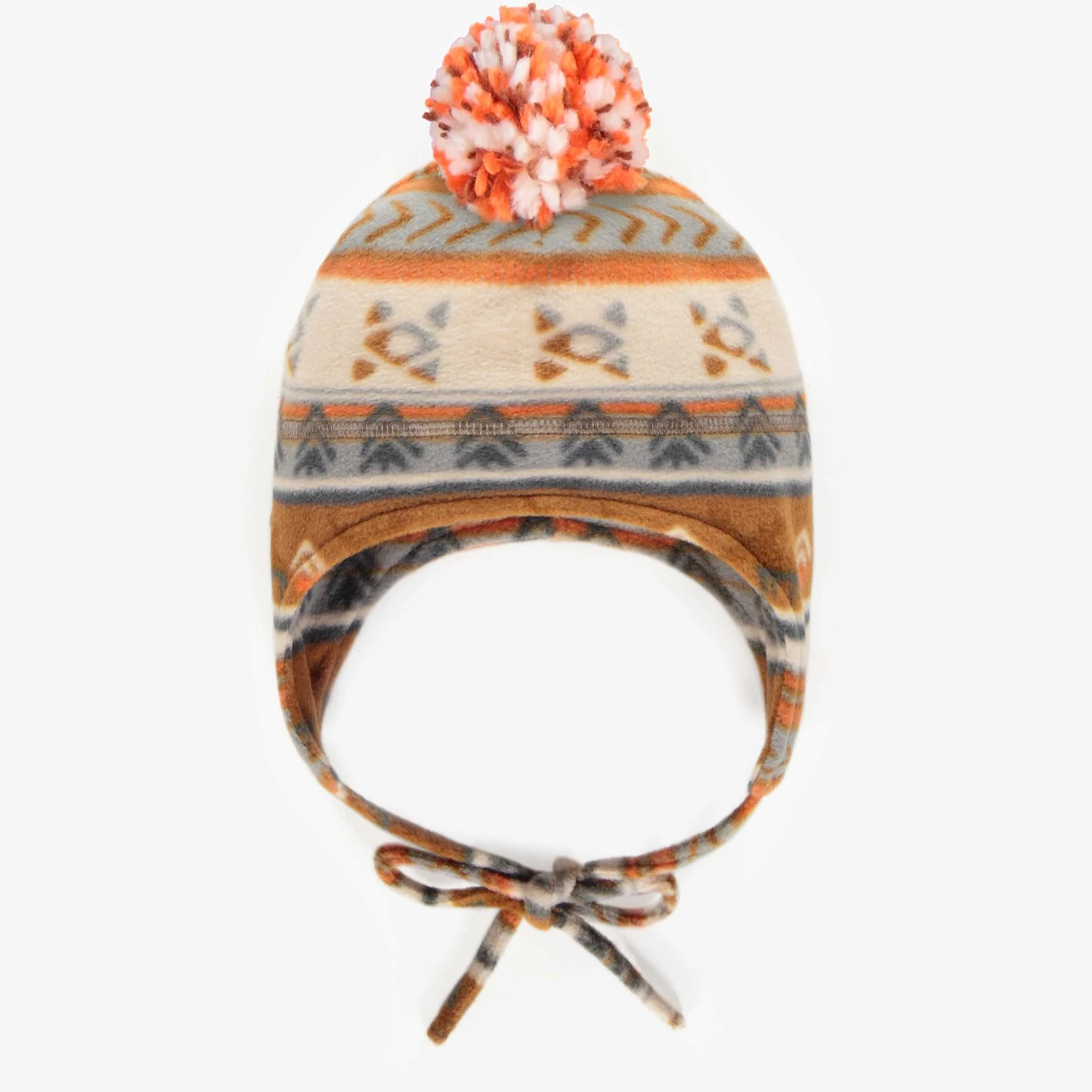 Tuque brun orangé à motifs avec pompon en polar, bébé