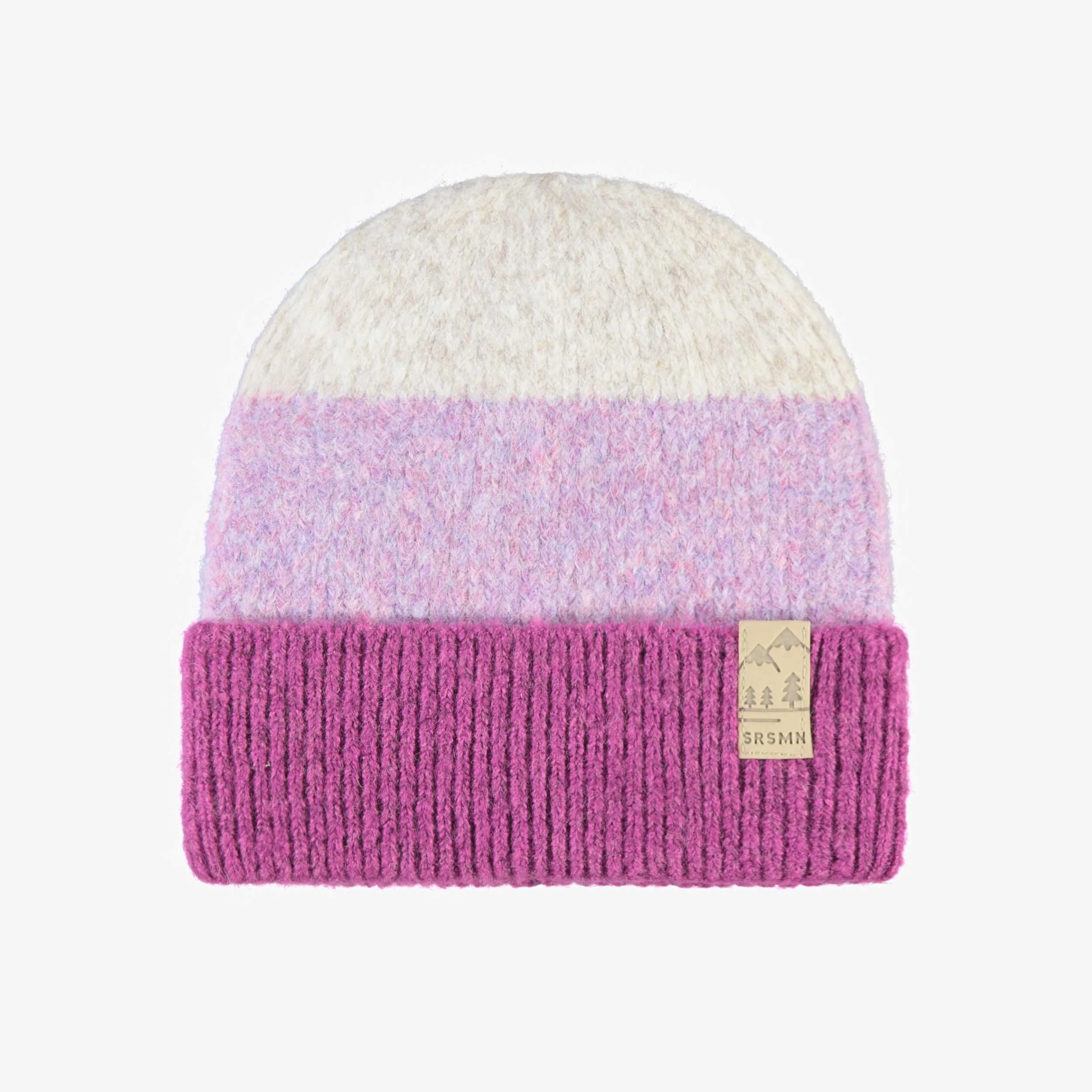 Tuque crème et mauve en tricot avec rayures, enfant