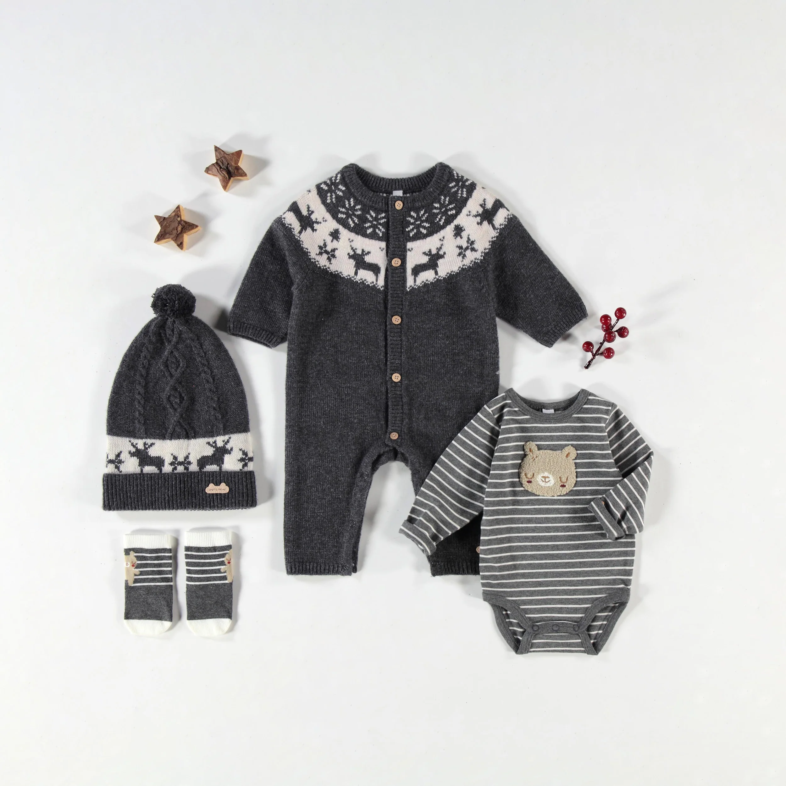 Une pièce gris en tricot avec motifs jacquard, naissance - Image 4
