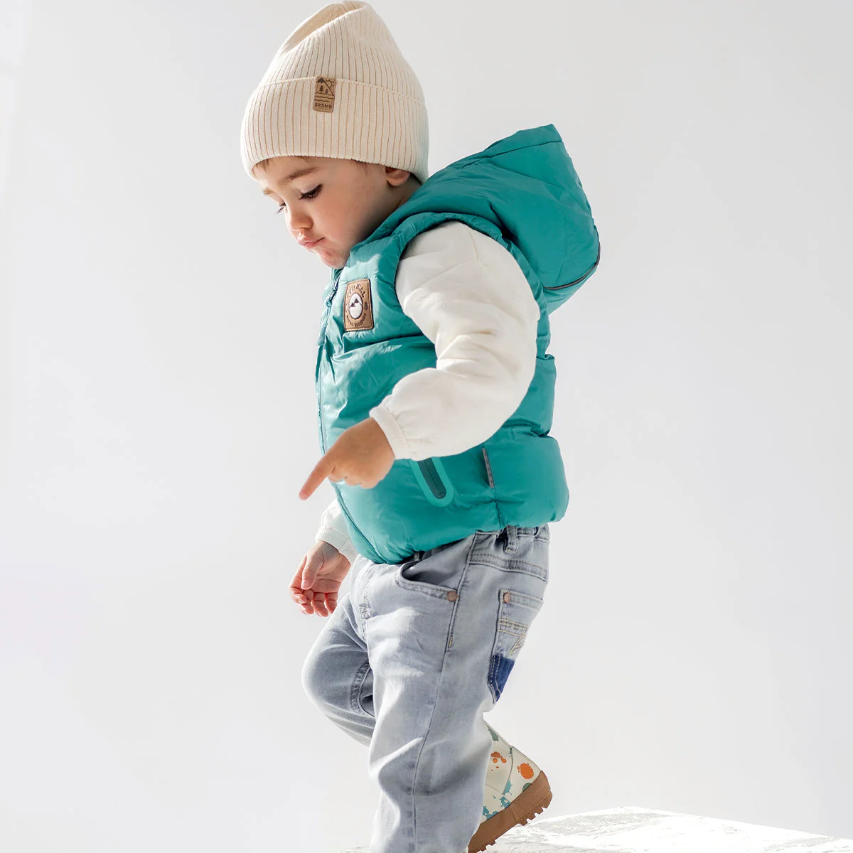 Veste doudoune sans manches turquoise à capuchon, bébé - Image 2